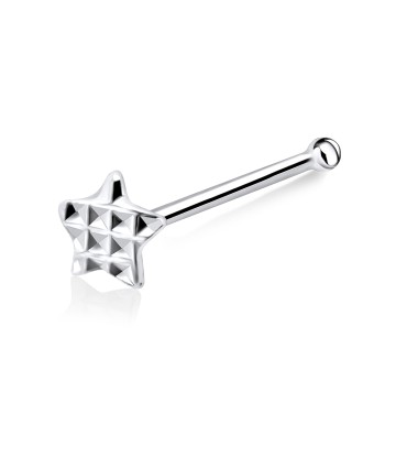 Checked Star Silver Bone Nose Stud NSKD-03b